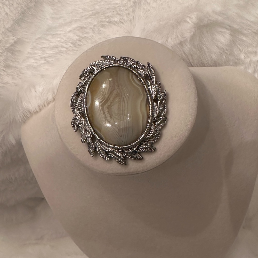 Vintage silver and stone brooch